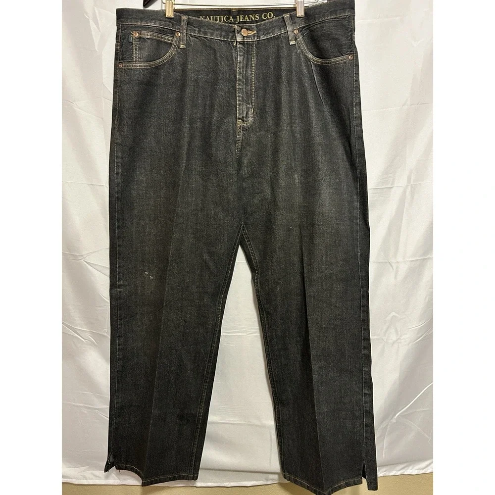 Nautica Jeans Co Dark Wash Denim‎ Jeans Mens 40x32 Straight Fit Distressed Y2K